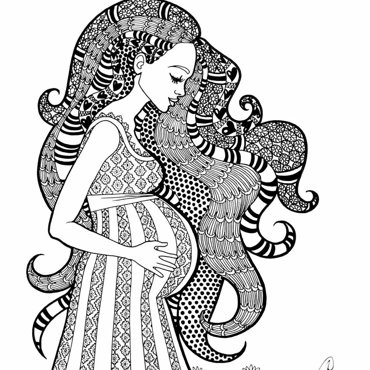 Coloring page happy pregnant mom