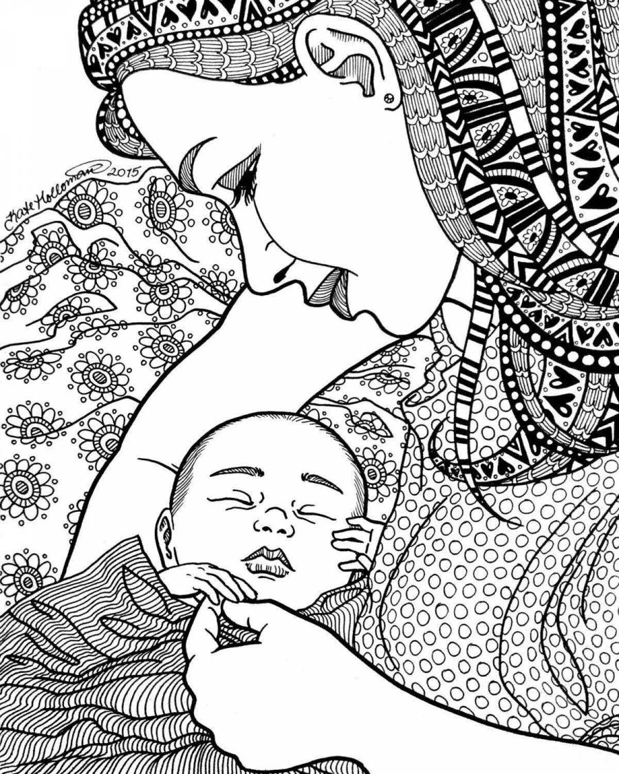 Раскраска антистресс мама и малыш