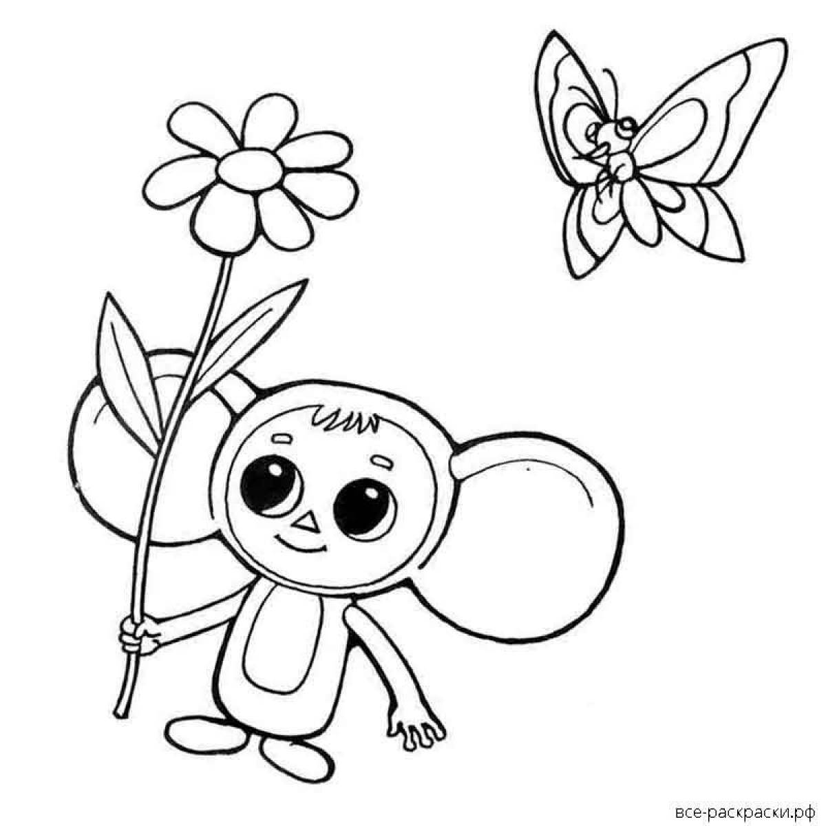 Joyful cheburashka coloring for children
