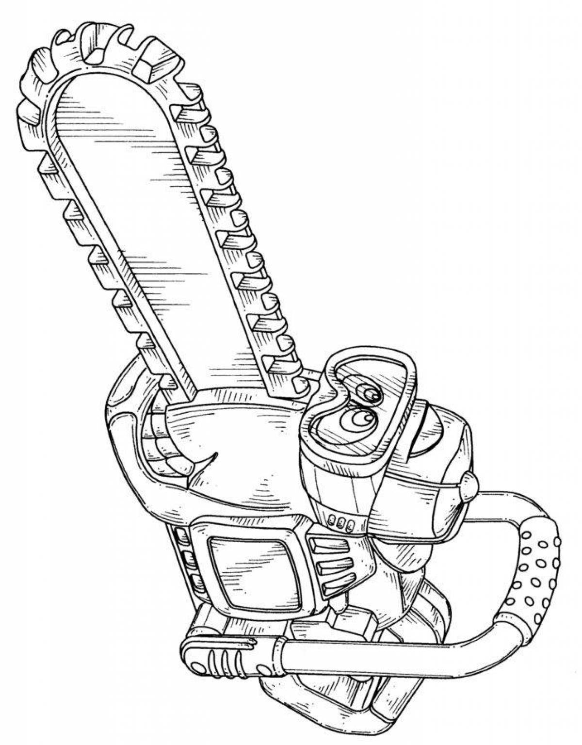 Dynamic coloring page of a man with a chainsaw