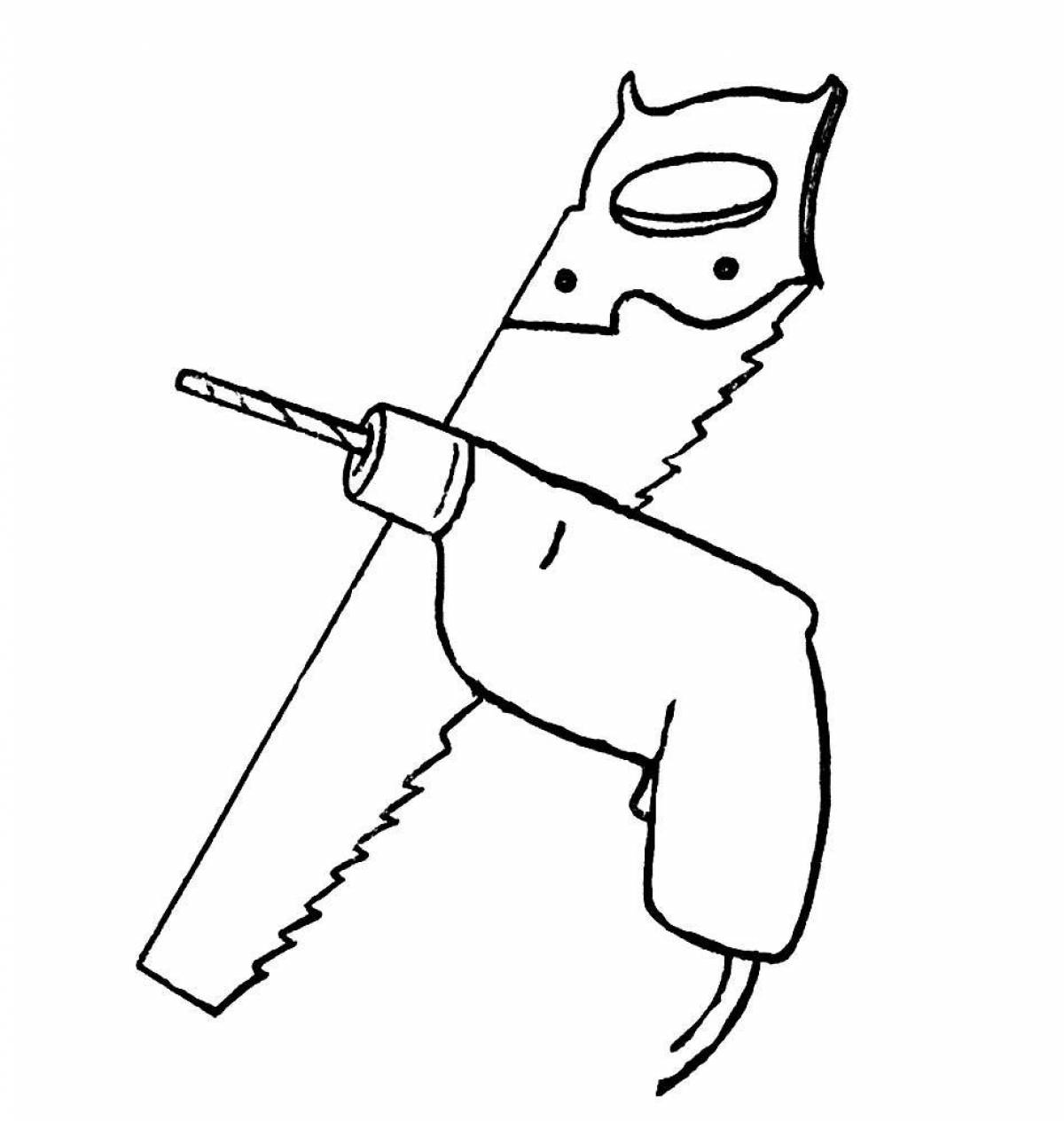Glowing man with chainsaw coloring page