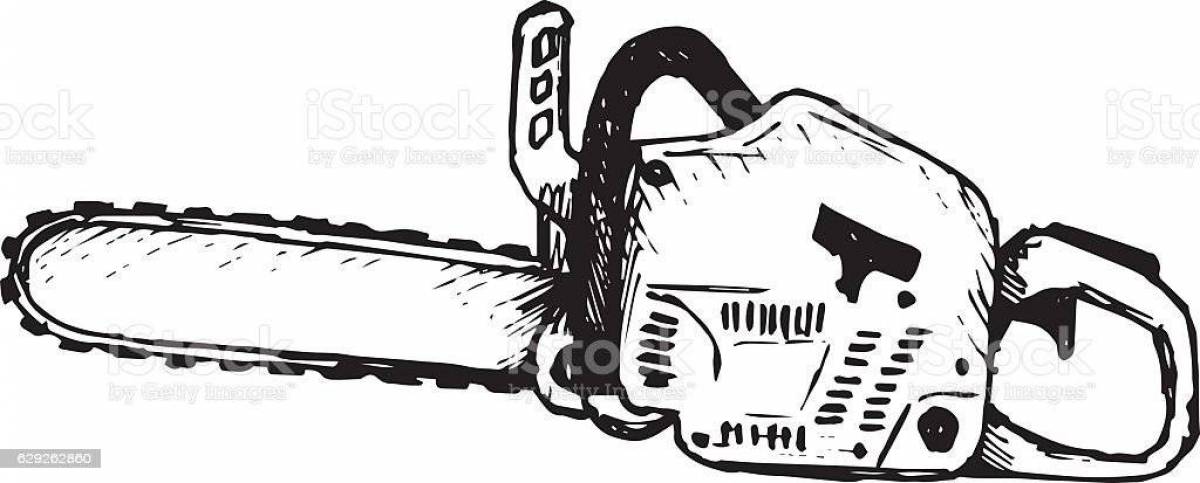 Bright coloring page of a man with a chainsaw