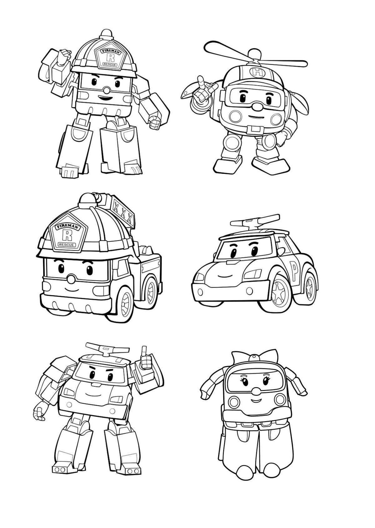 Robocar poli coloring page with colorful splashes