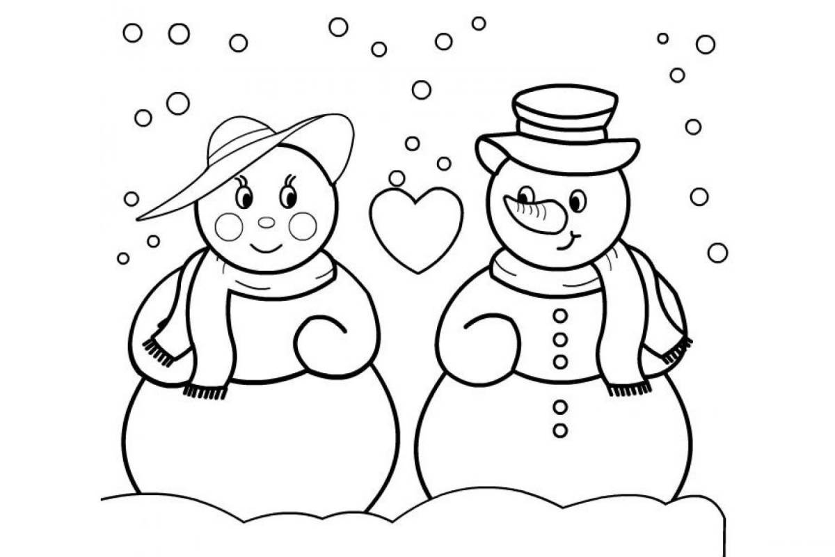 Яркая раскраска снеговик для детей