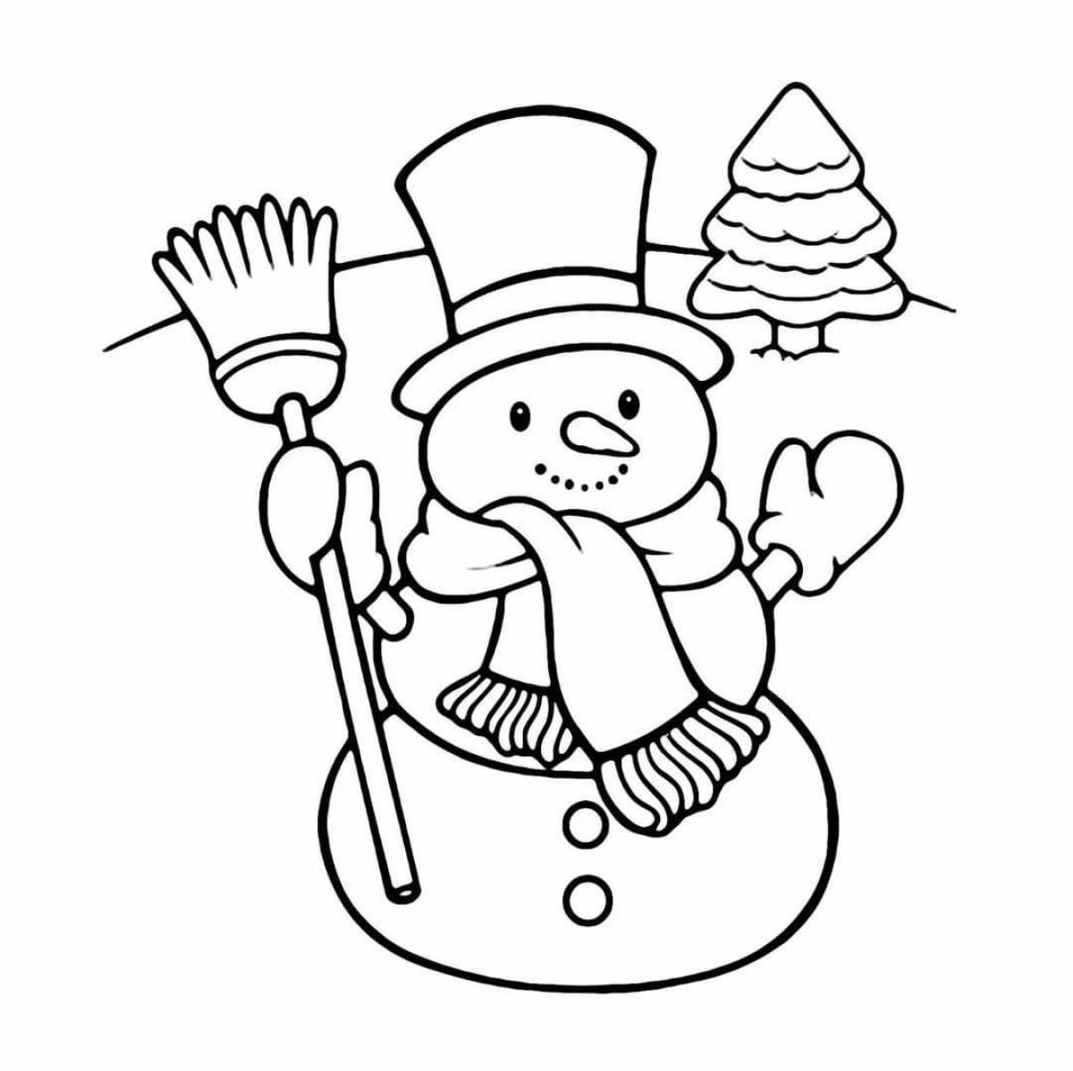 Симпатичная раскраска снеговик для детей