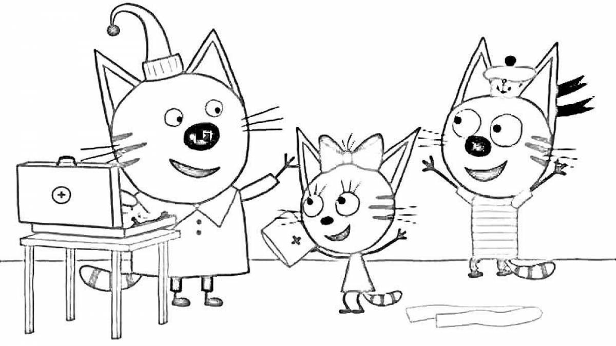 Игривая страница раскраски 3 кошек