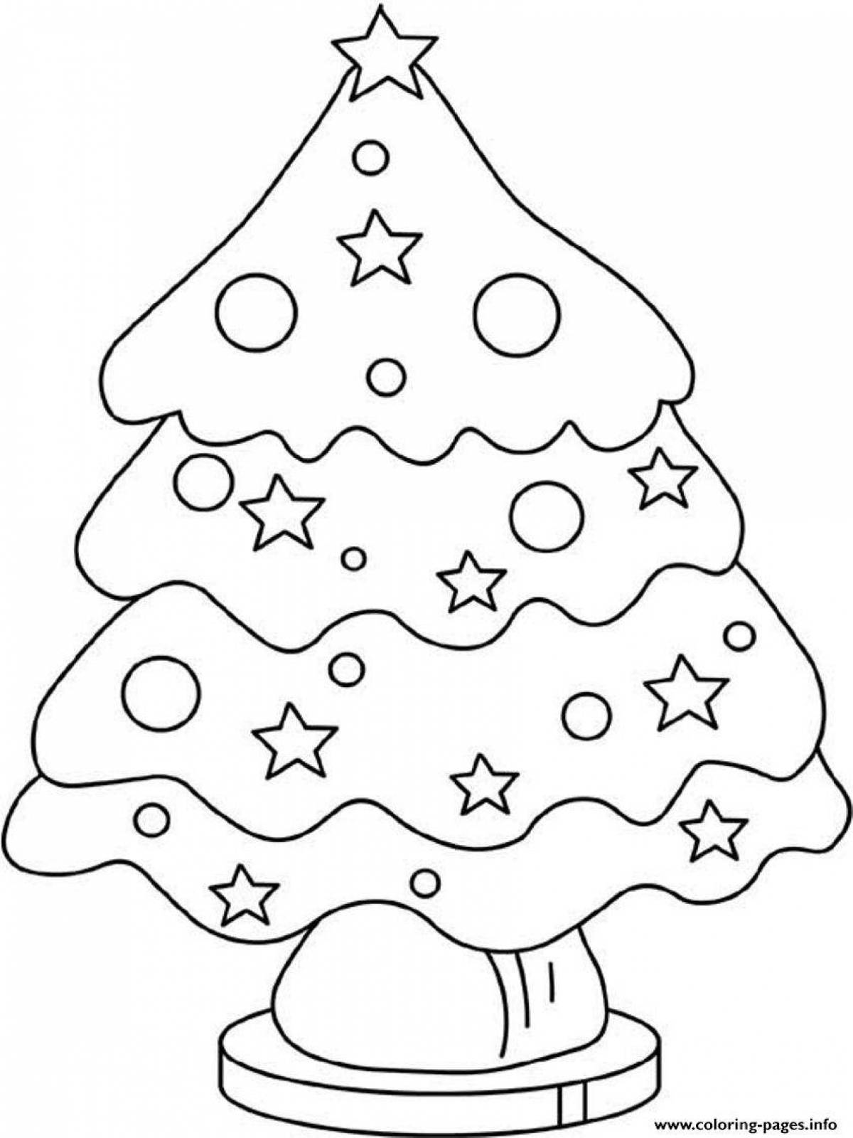 Coloring book brightly lit Christmas tree