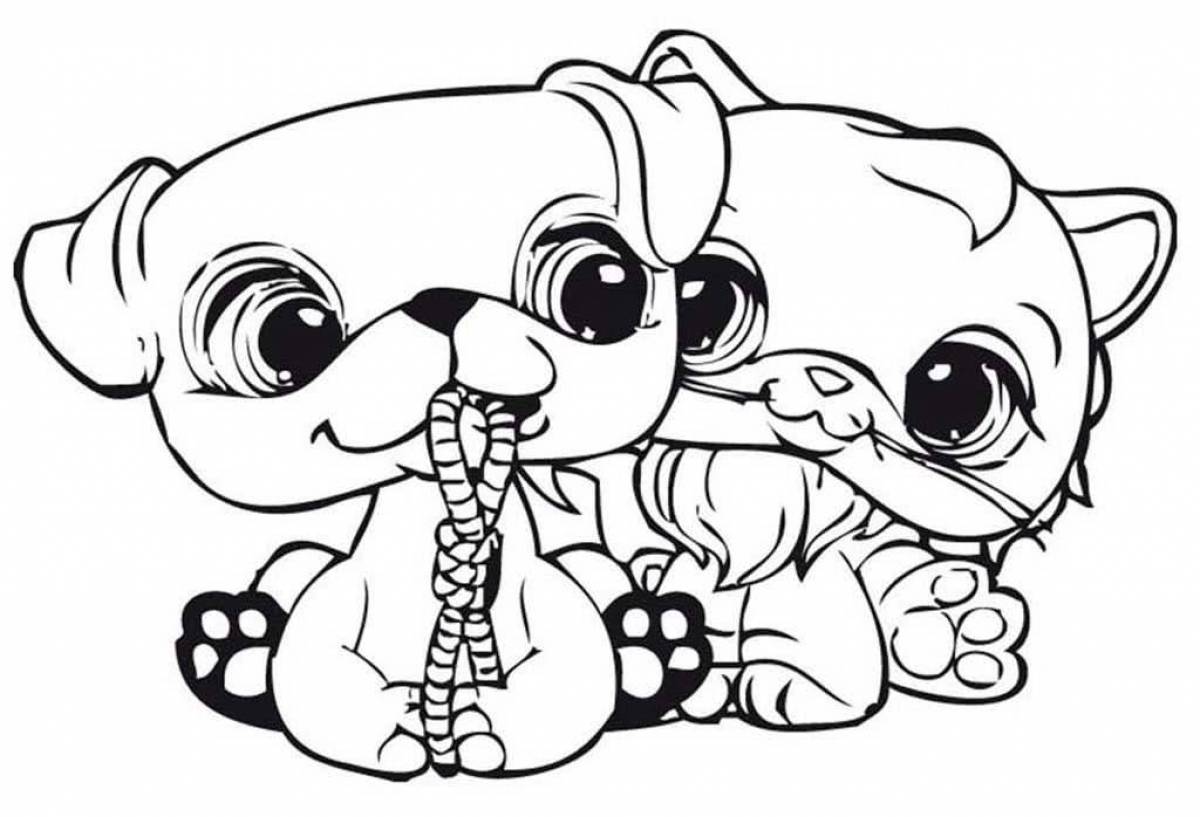 Sweet doggie kitties coloring pages