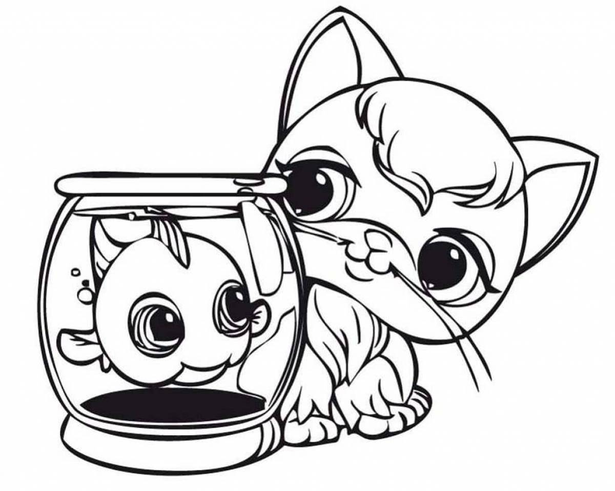 Cute doggie kitties coloring pages
