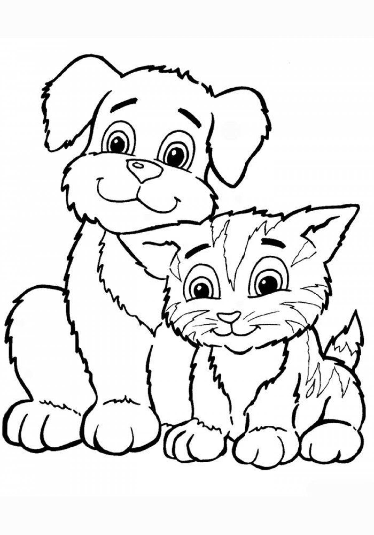 Joyful coloring dog kittens