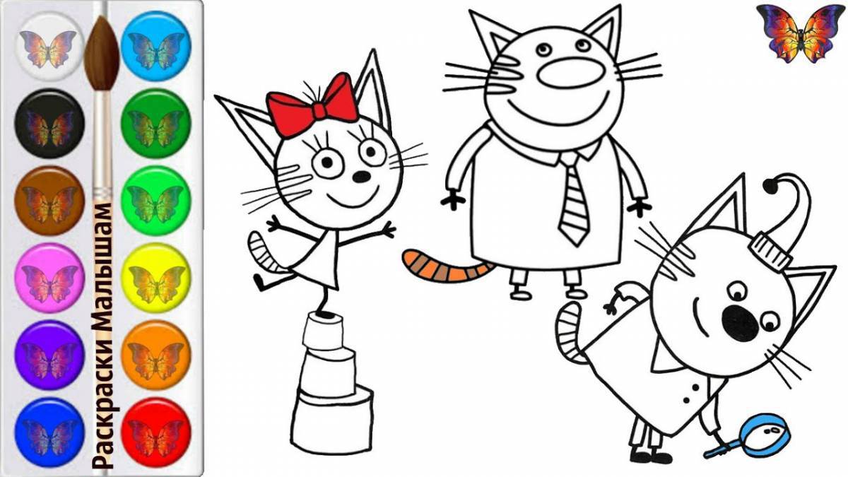 Coloring book joyful three cats