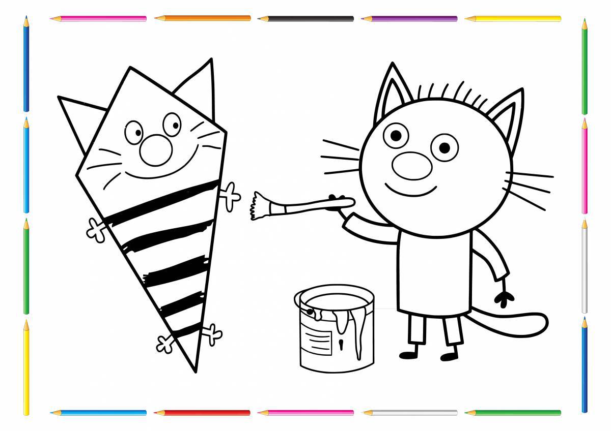 Three shining cats coloring page