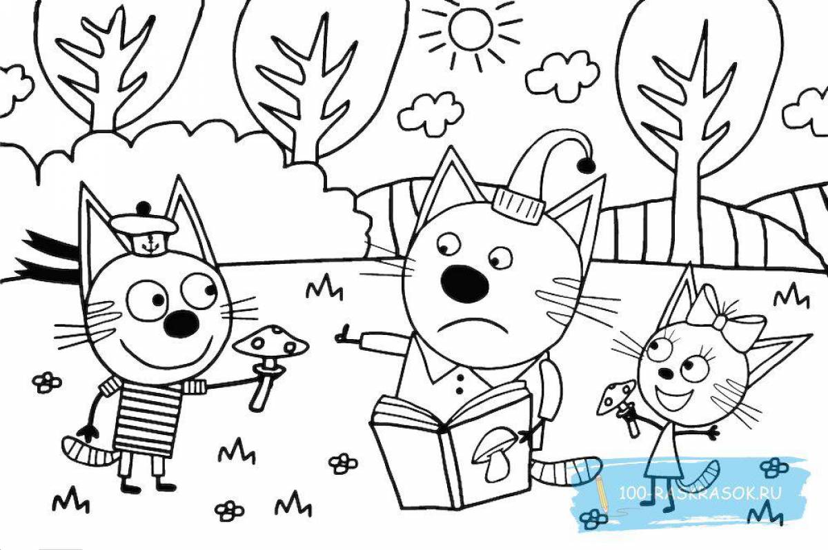 Zany three cats coloring book