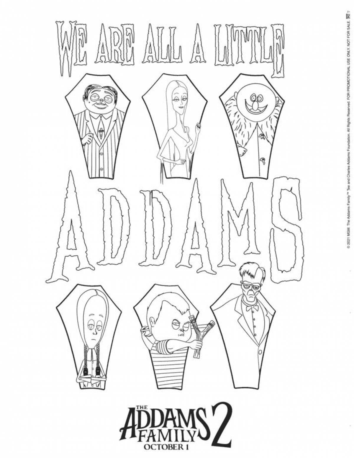Color-explosion family addams coloring page