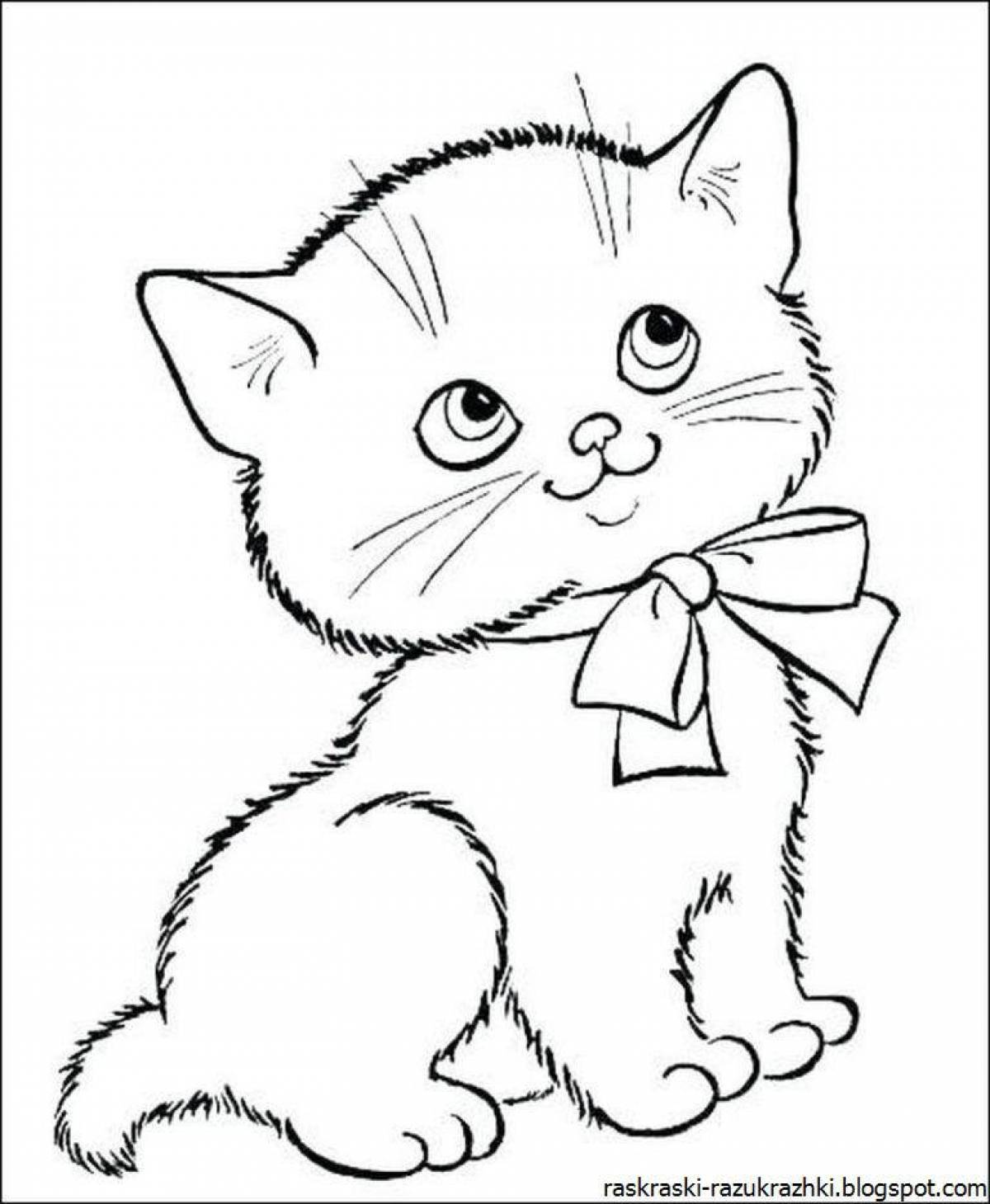 Раскраска кошечка с бантиком распечатать | Раскраски коты, котята и кошки