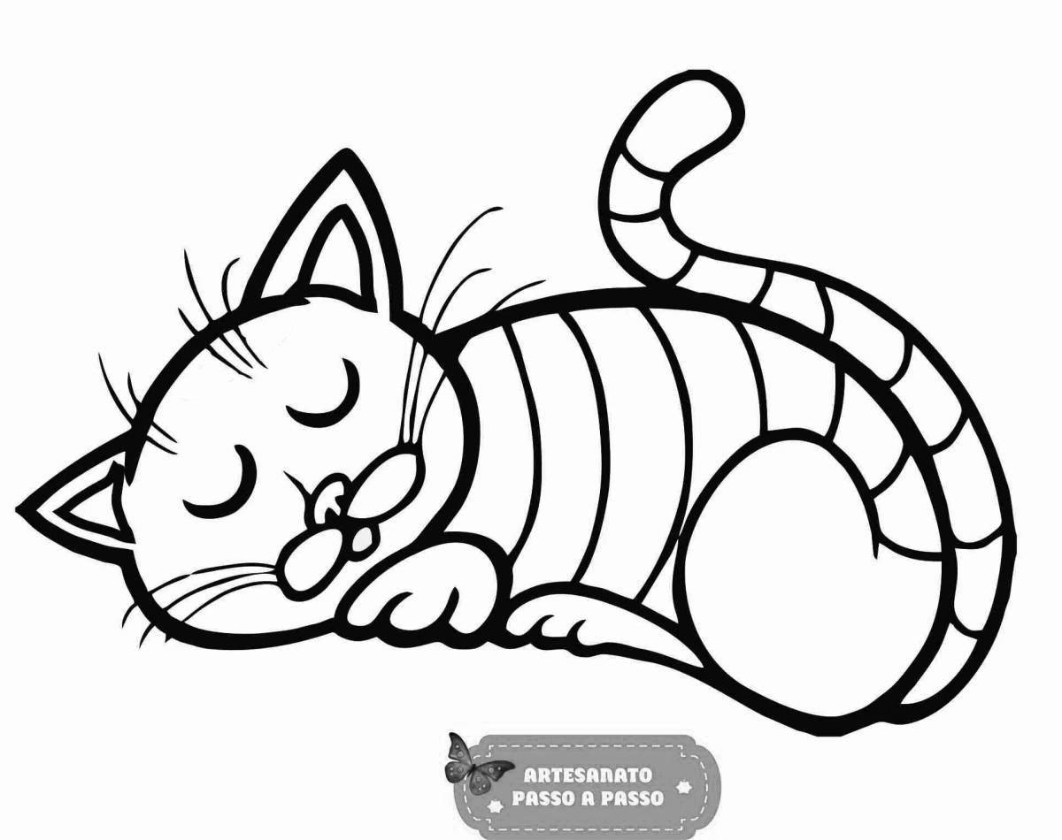 Расслабленная кошка лежит раскраска