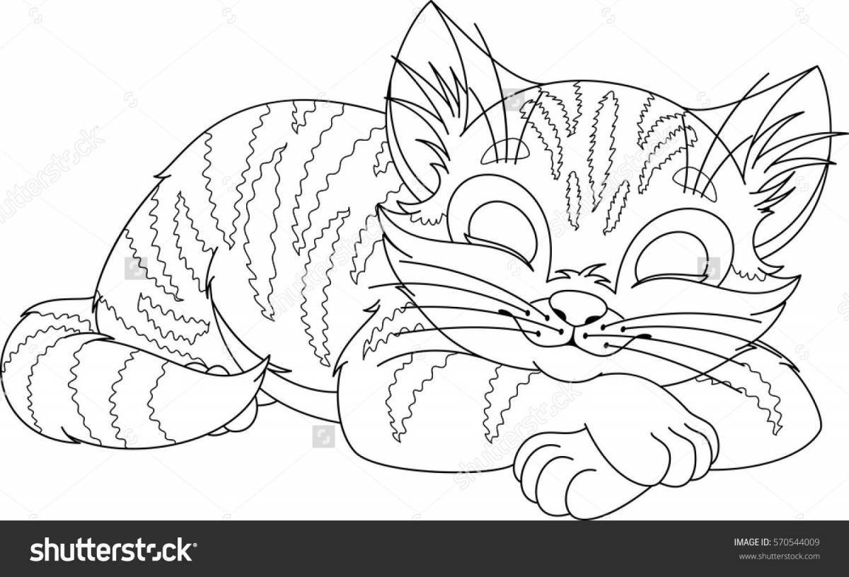 Coloring page joyful cat lies
