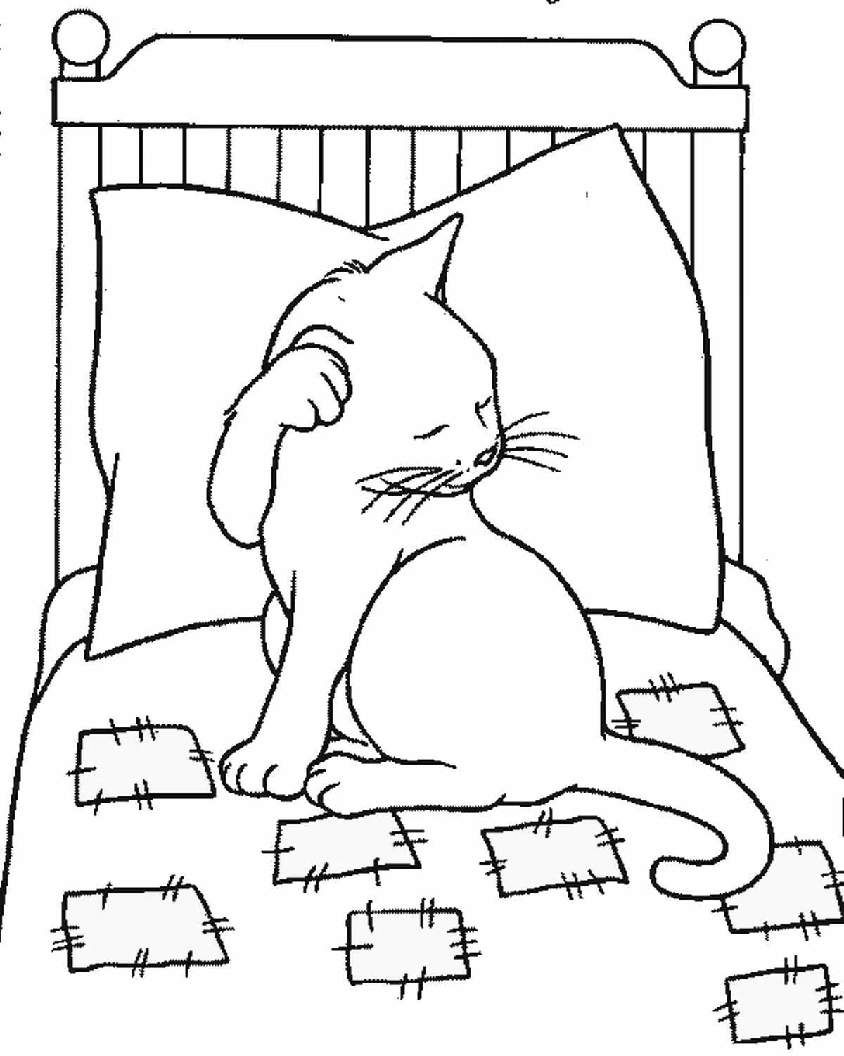 Раскраска дремлющая кошка