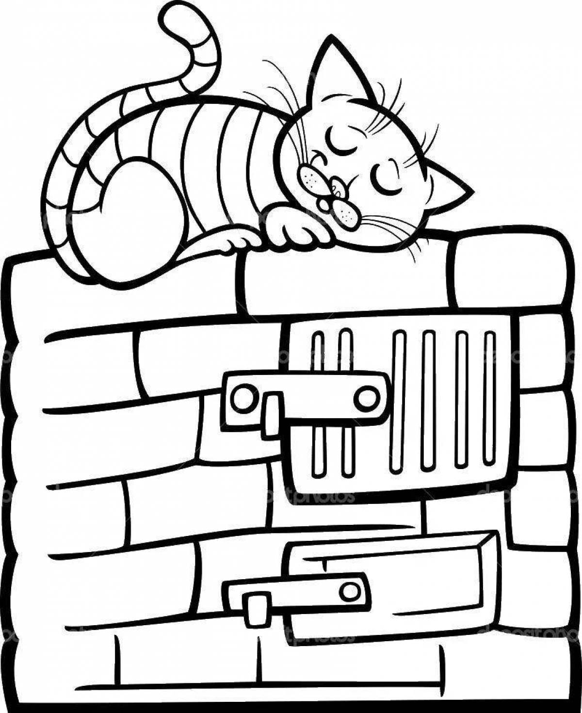 Coloring page charming cat lies