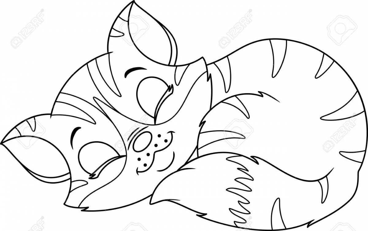 Coloring page happy cat lies