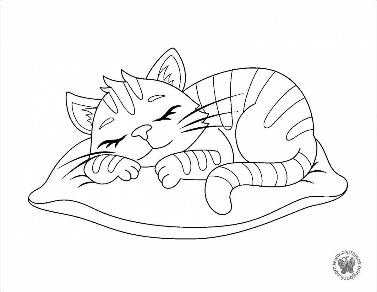 Раскраска лежащая ухмыляющаяся кошка