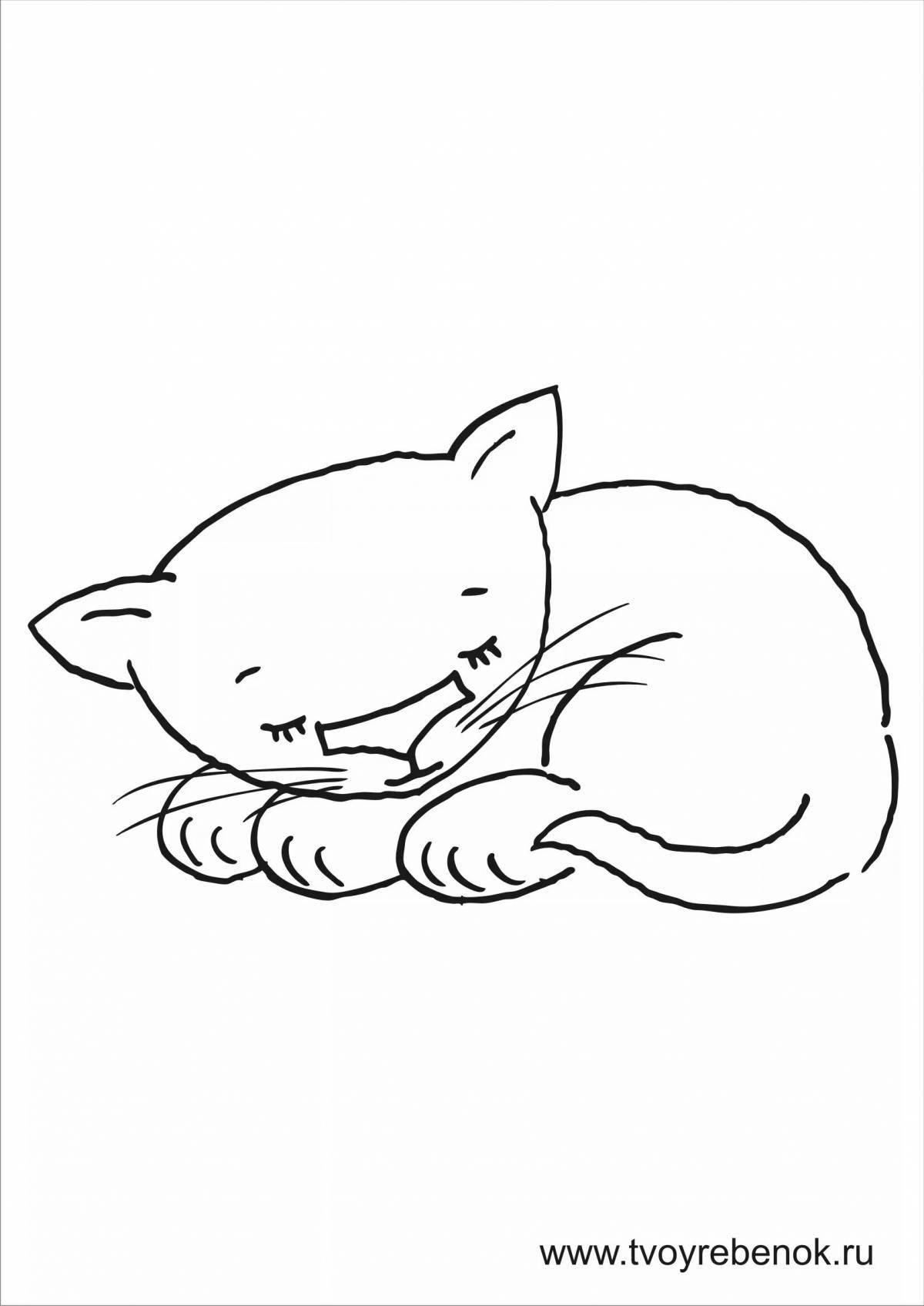 Coloring page happy cat lies