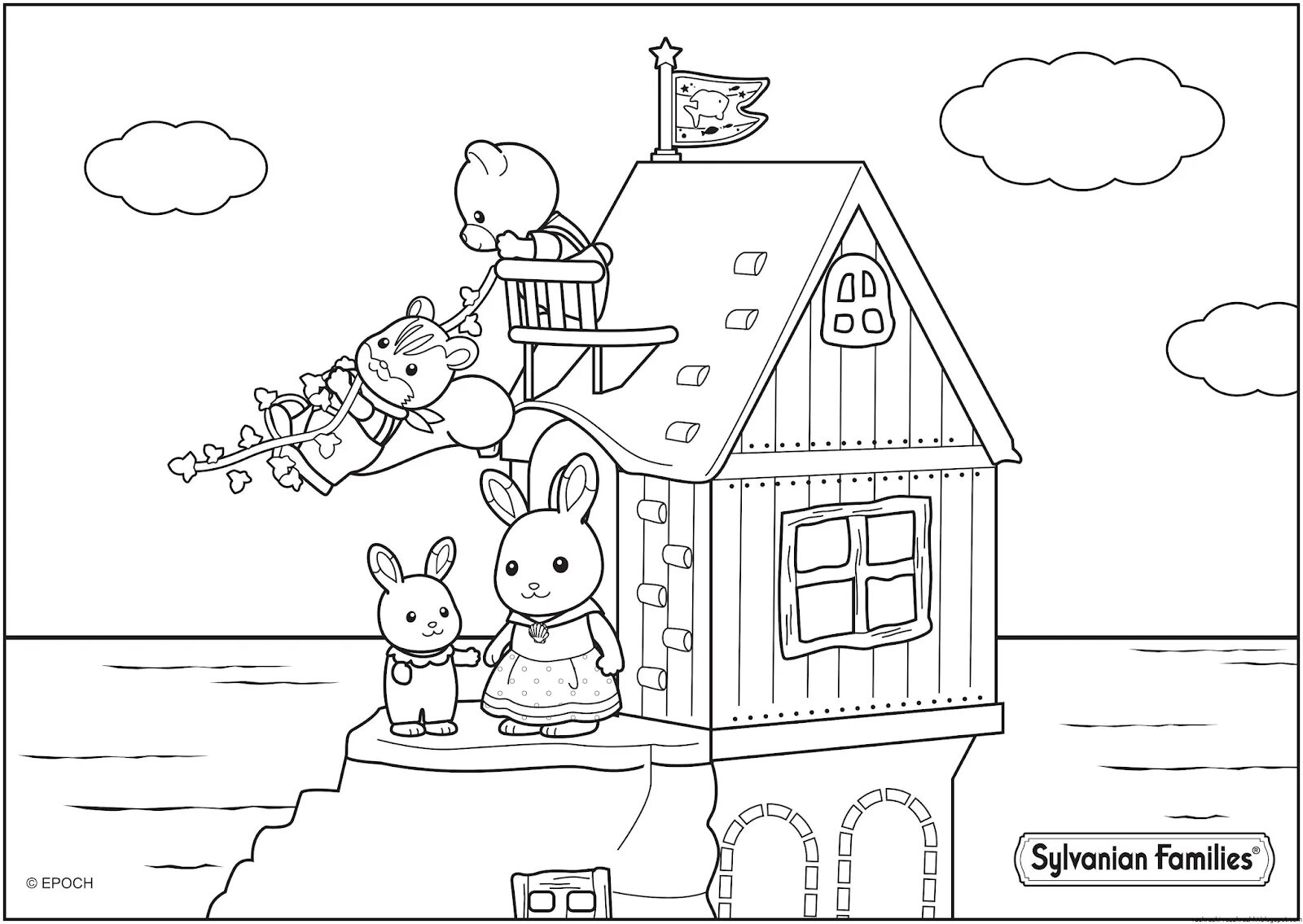 Coloring book shining house in junland