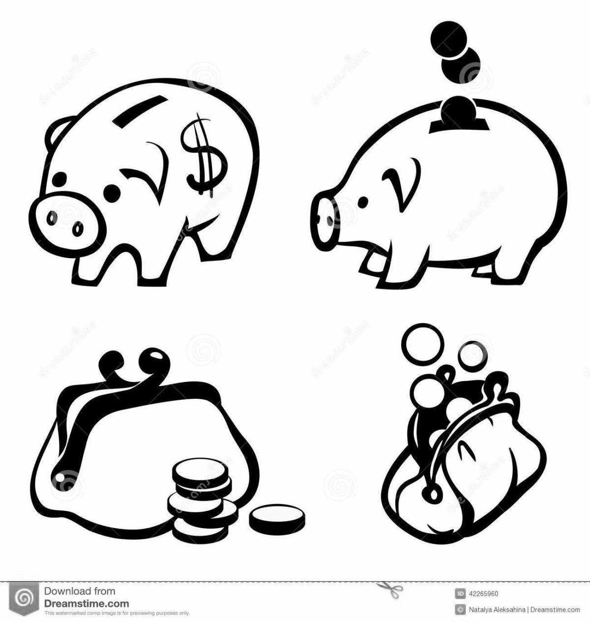 Cute piggy bank coloring book