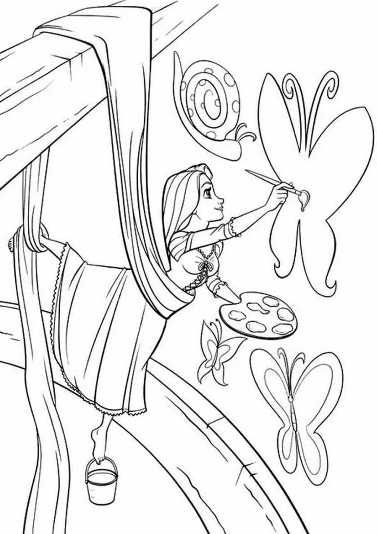 A fascinating coloring picture of Rapunzel