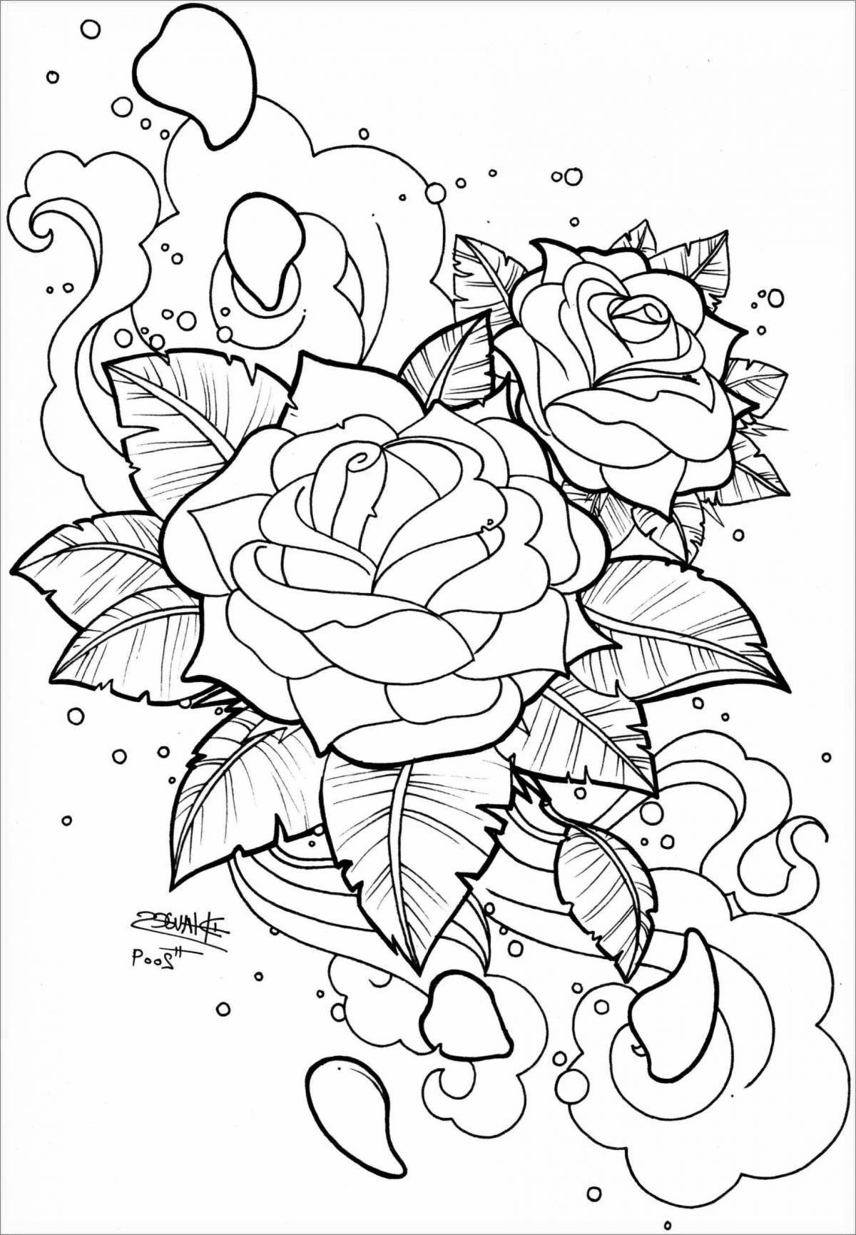 Exquisite coloring anti-stress roses