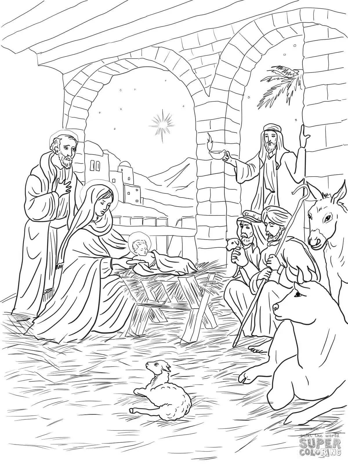 Coloring page blessed birth of christ