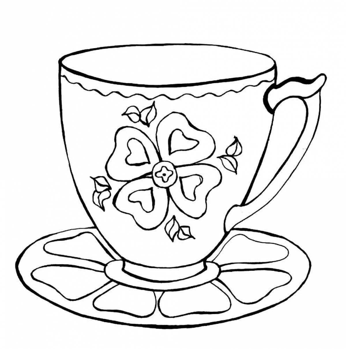 Coloring page festive Gzhel dishes