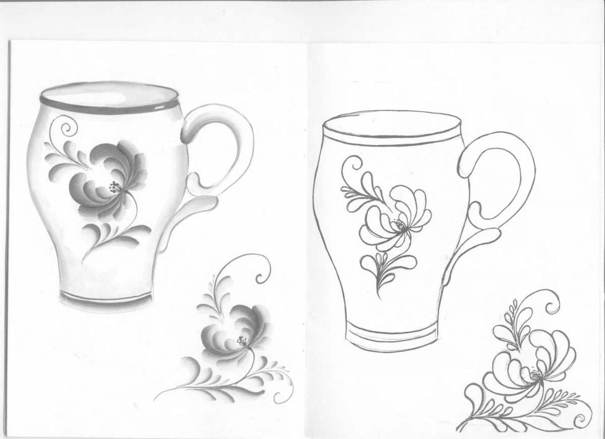 Coloring book fabulous Gzhel dishes