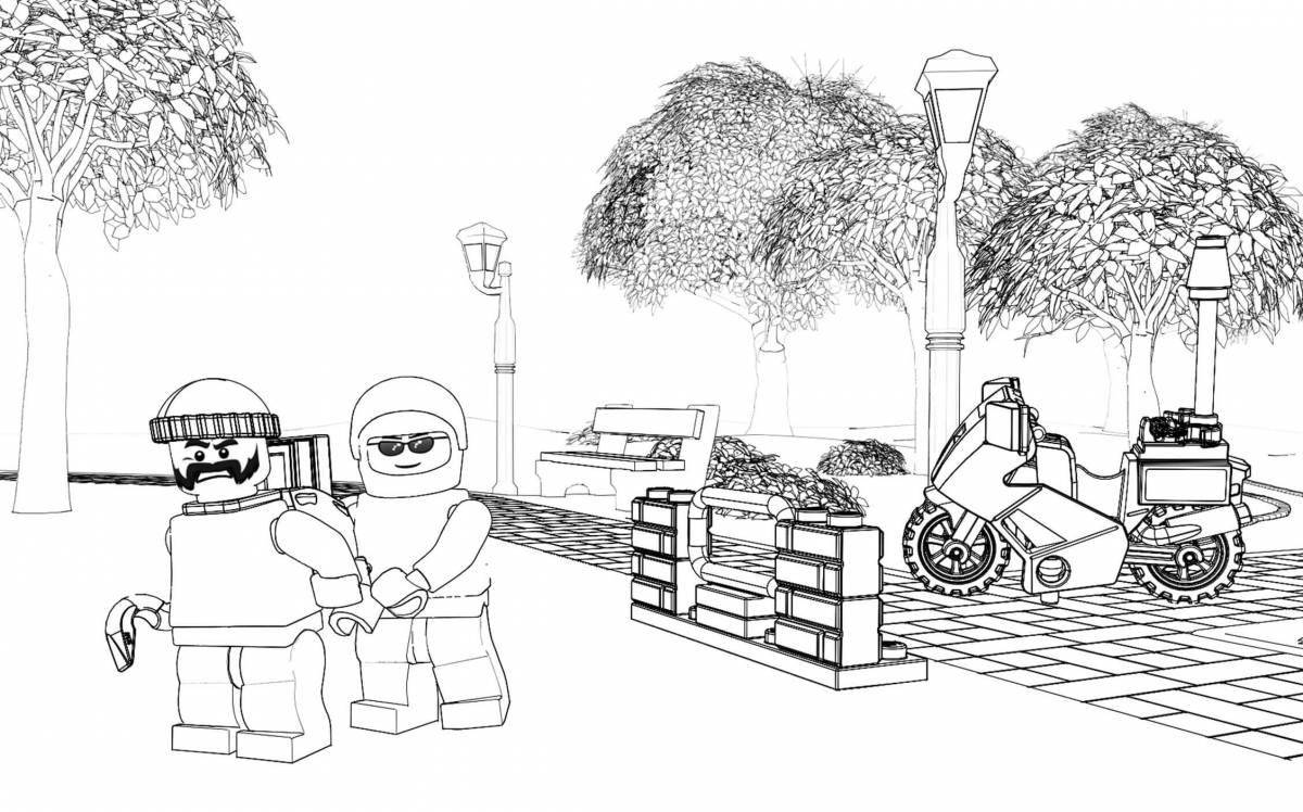 Colorful lego cop coloring page