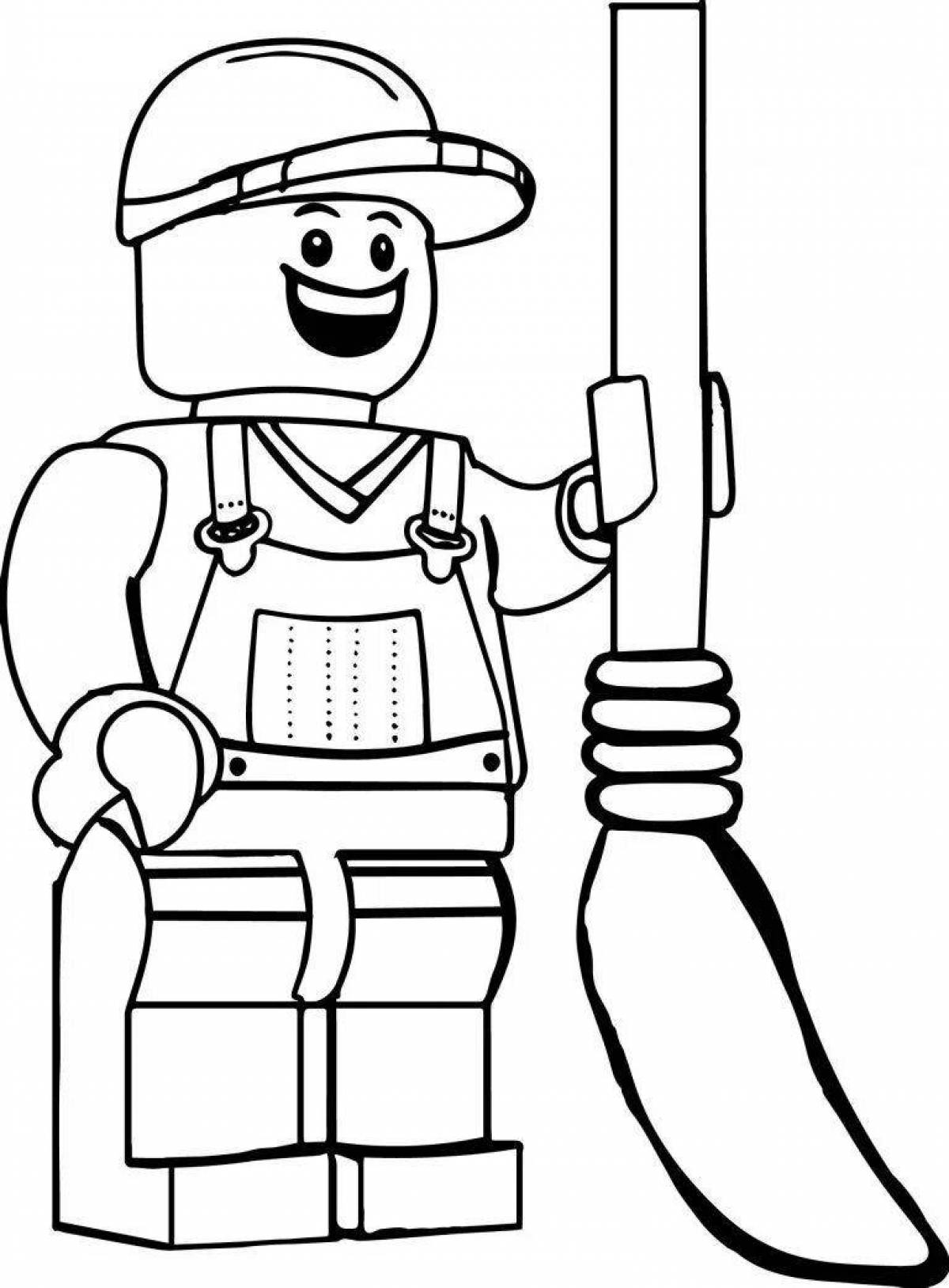 Playful lego cop coloring page