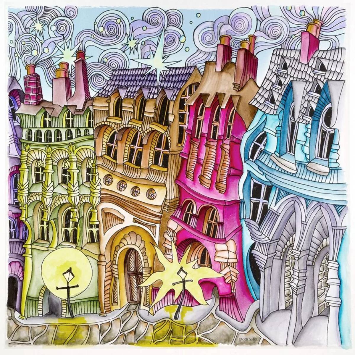 Impressive city magic coloring book