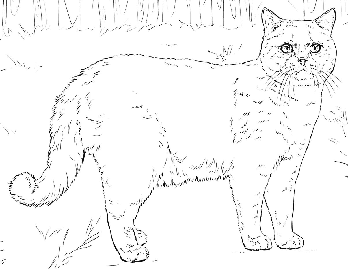 Cunning real cat coloring page