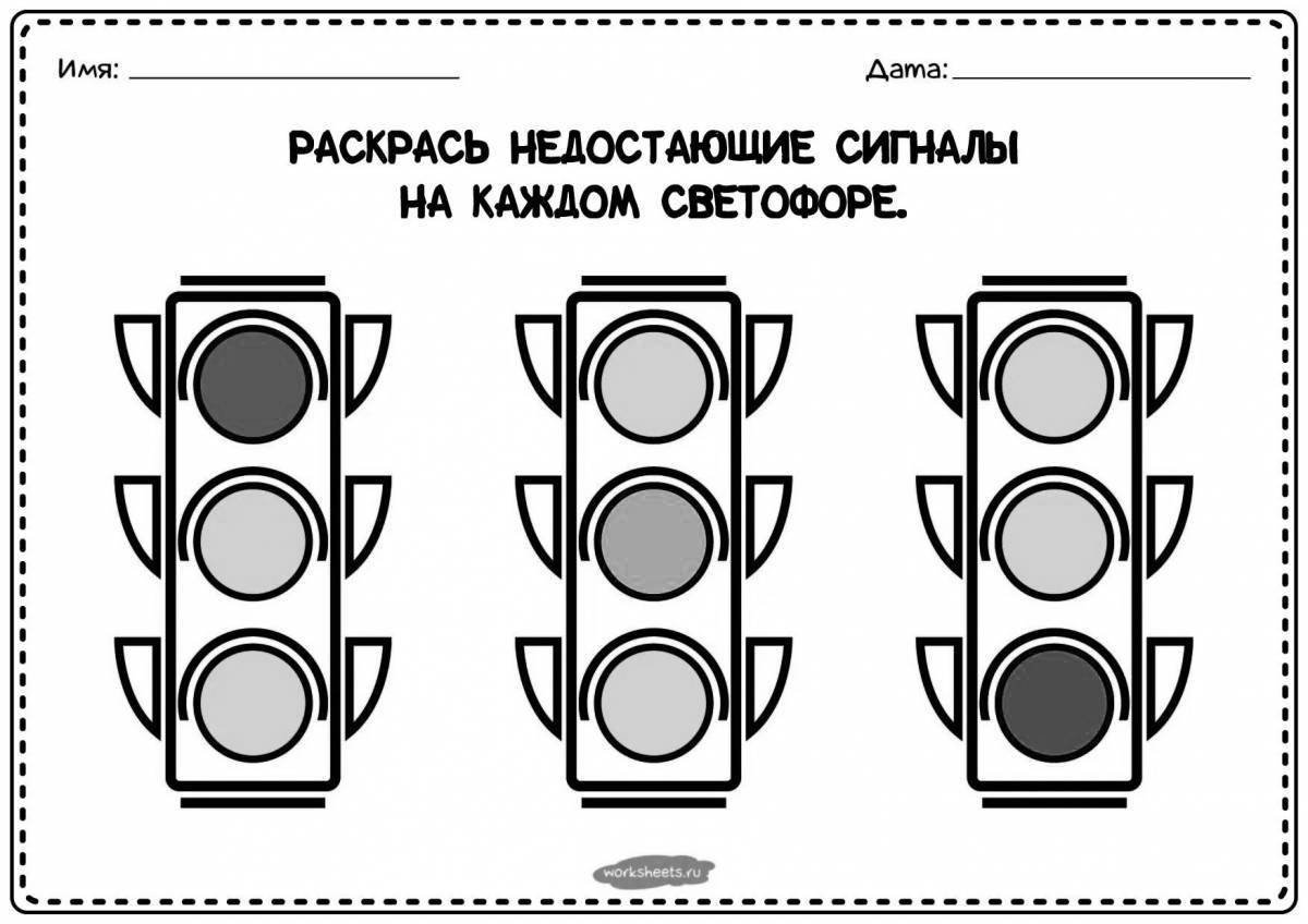 Coloring page funny traffic light