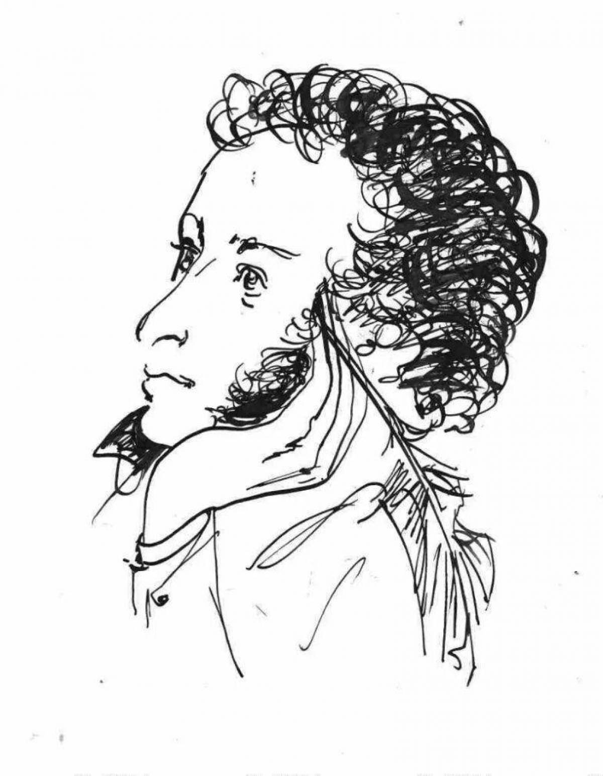 Coloring book glorious portrait of Pushkin
