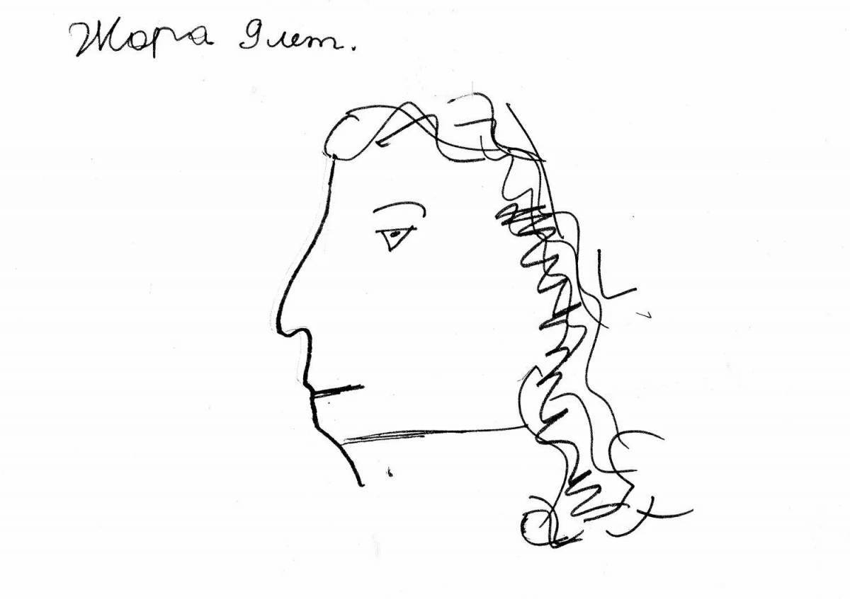 Coloring book charming portrait of Pushkin