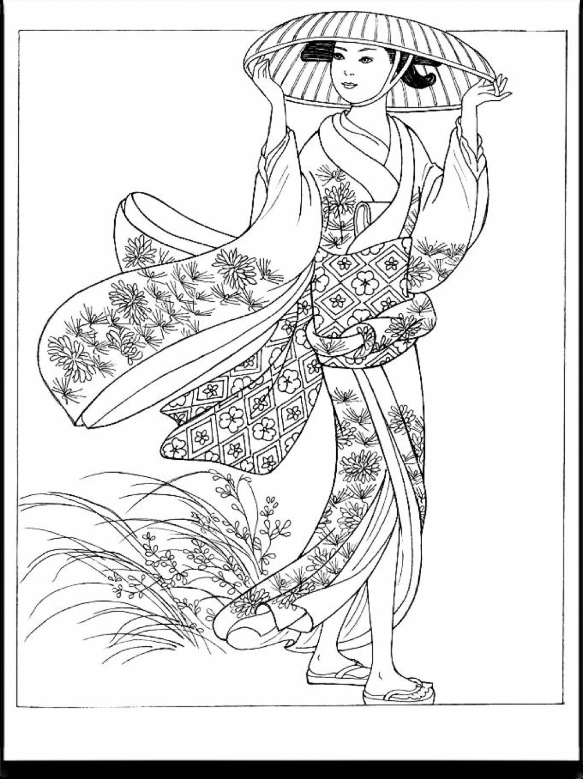 Japanese kimono stunning coloring book