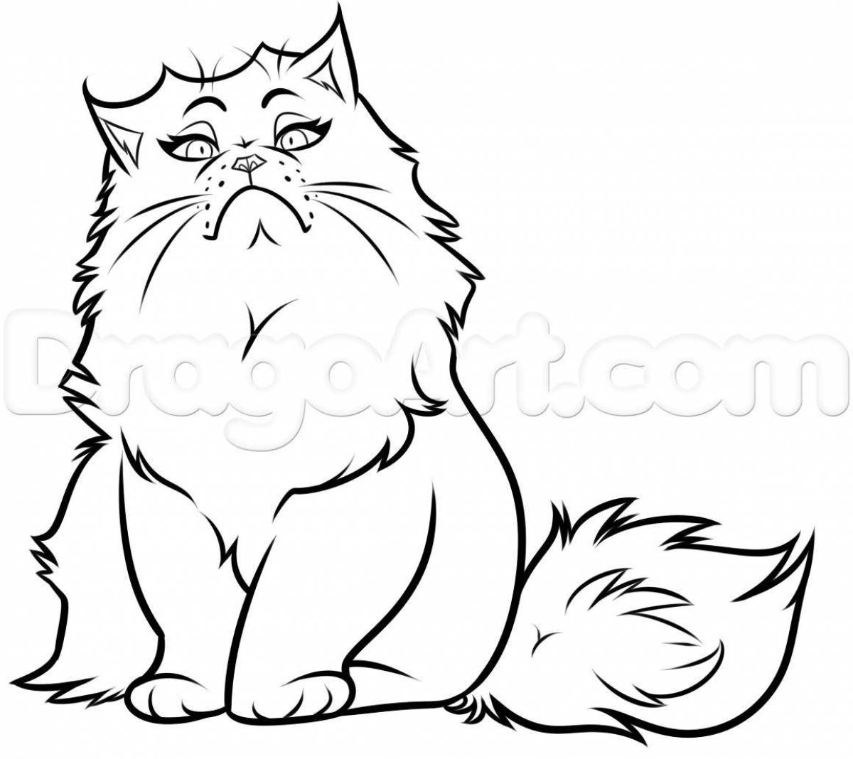 Coloring page fluffy tabby cat