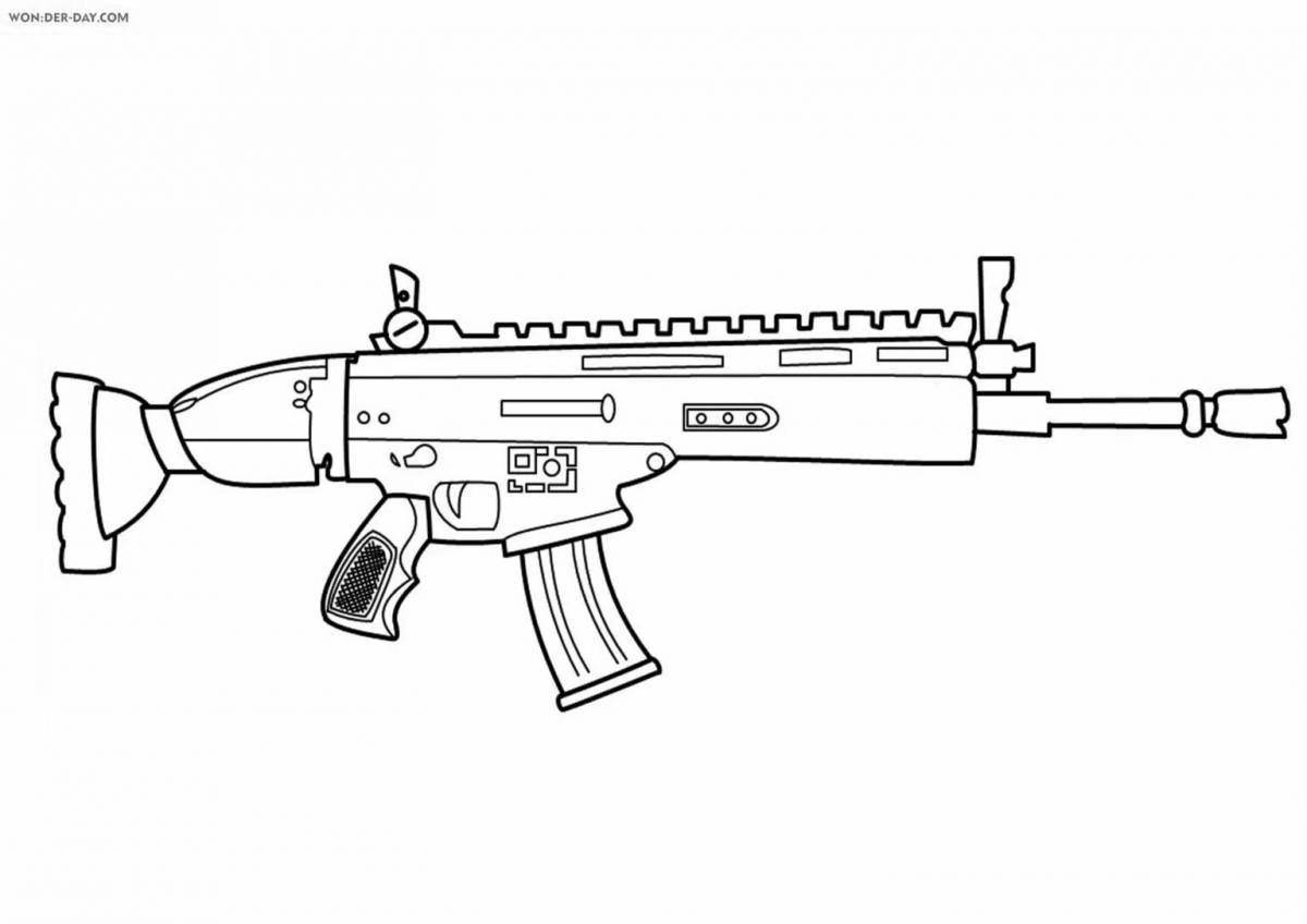 Яркая страница раскраски военного оружия