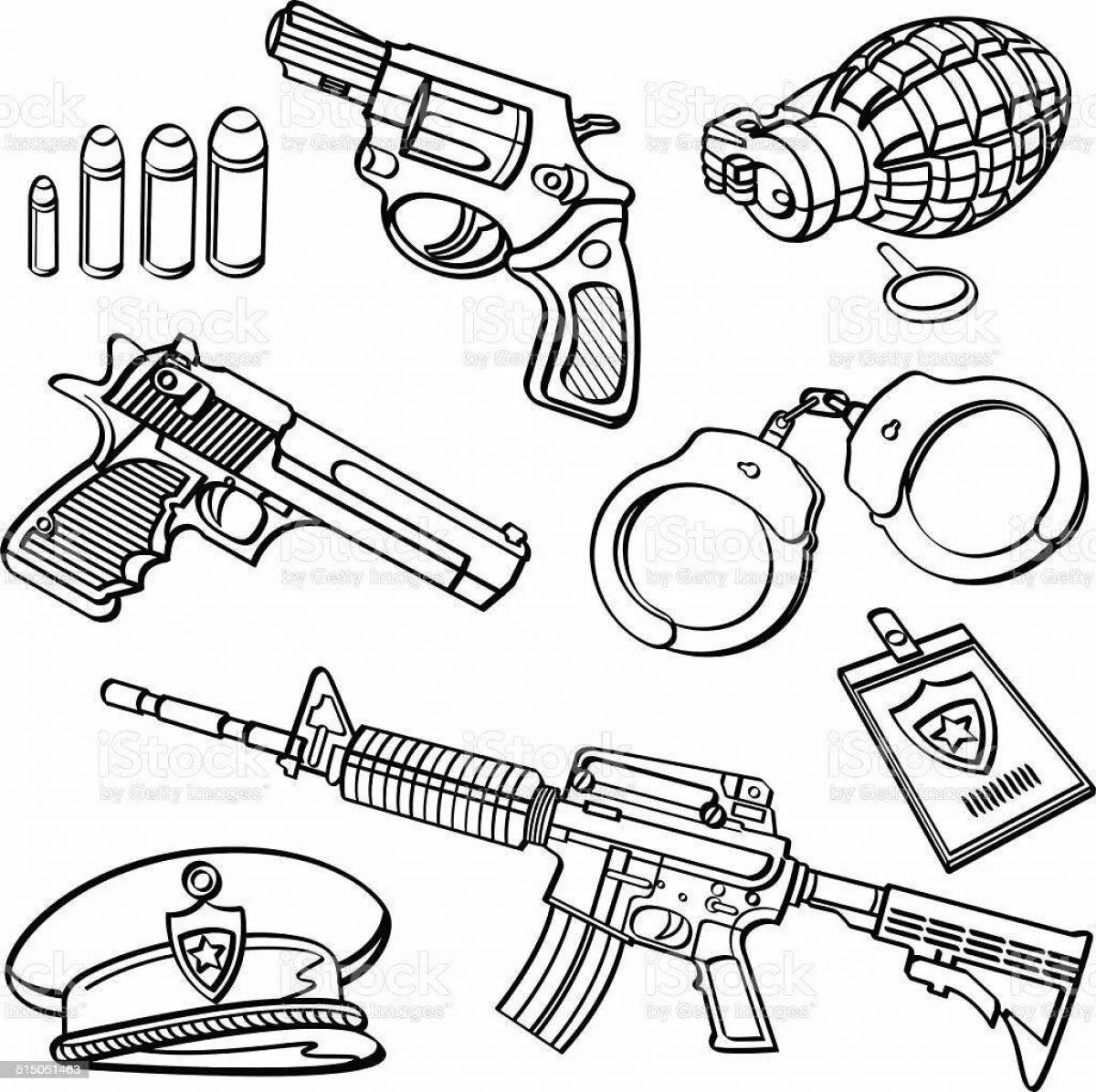 Bold military weapons coloring page