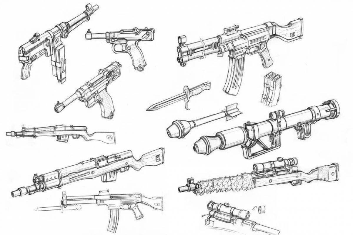 Complex military weapons coloring page