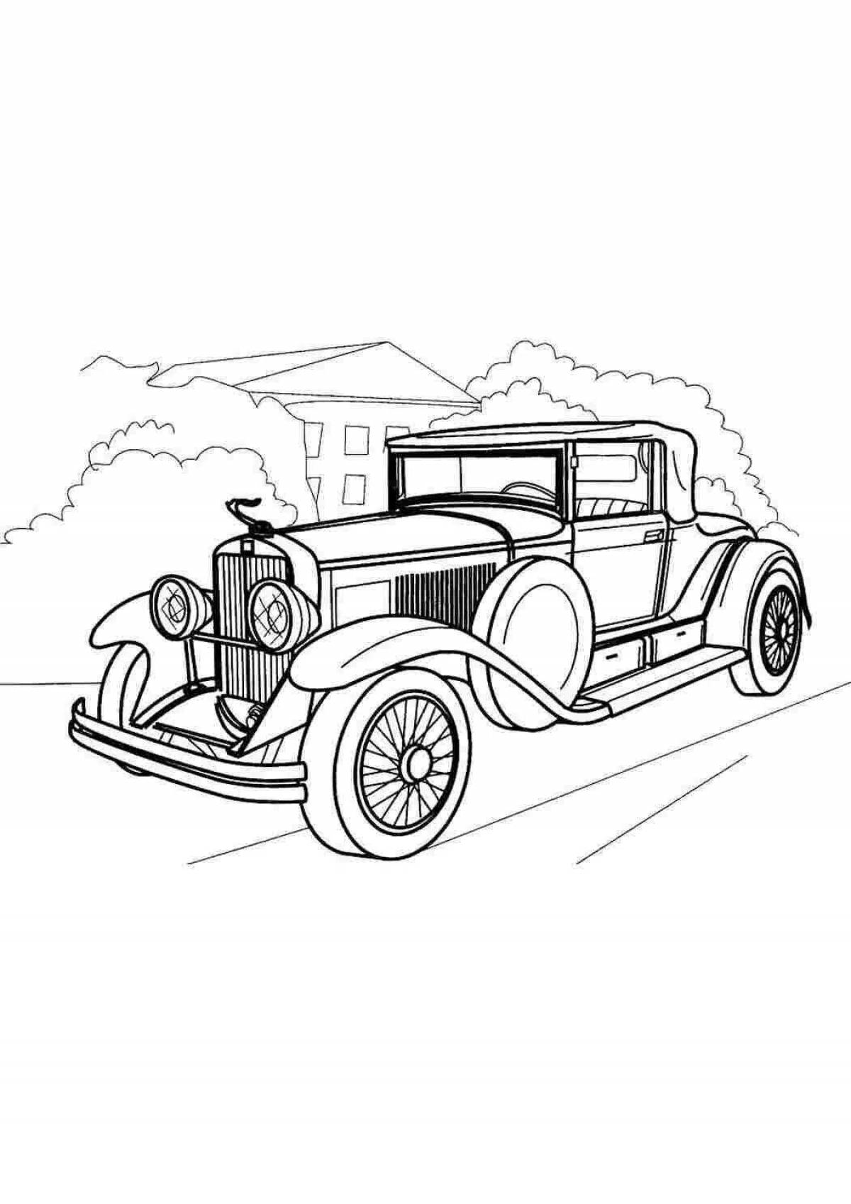 Coloring book bright vintage cars