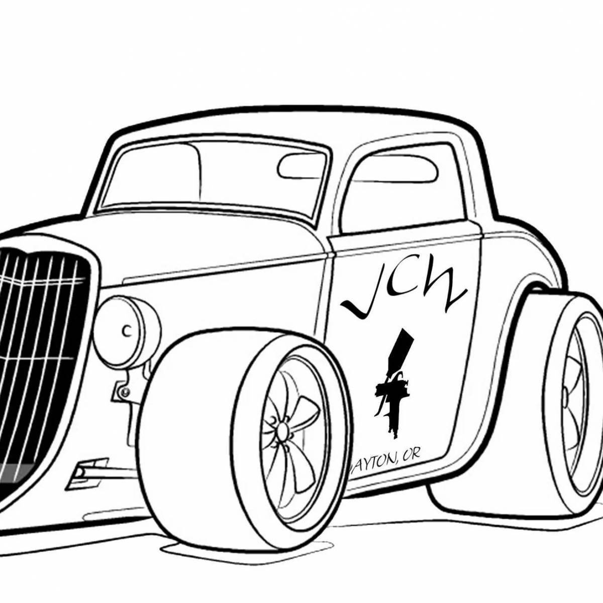 Glitter vintage cars coloring book