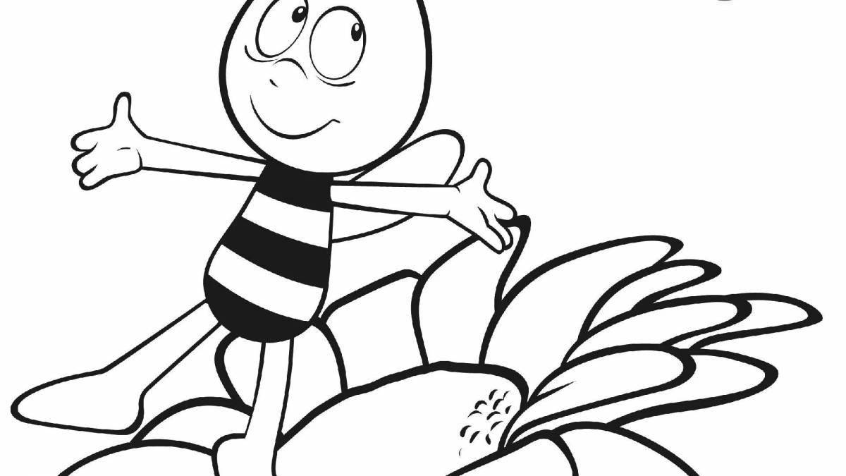Adorable cat and bee coloring page