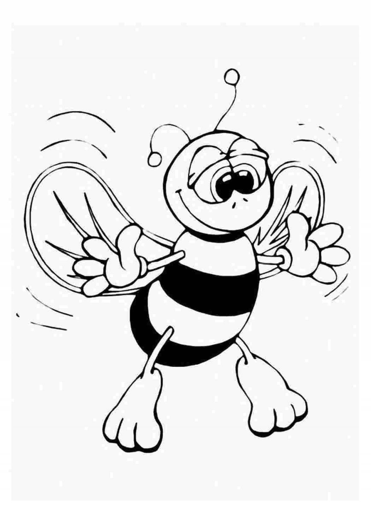 Animated cat and bee coloring page