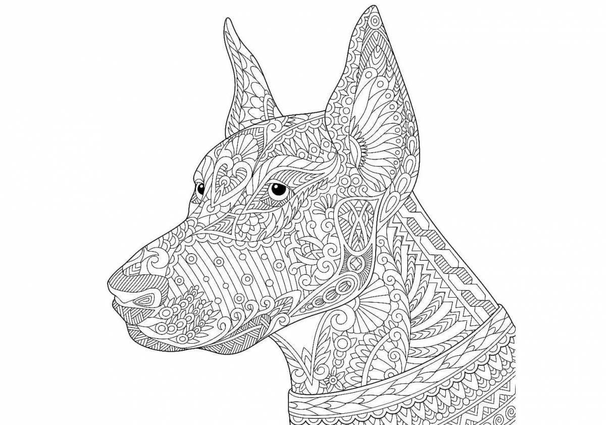 Coloring book striking doberman